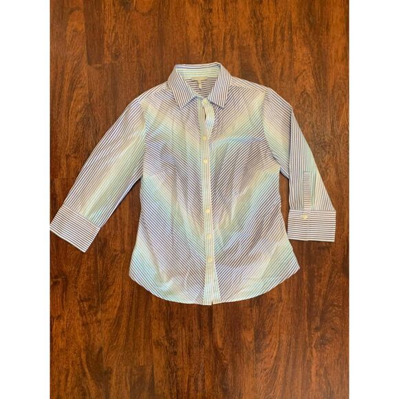 Hinson Wu 100% Cotton Clarice Striped Blue & Green Button Up Shirt, size 6 - Picture 2 of 6
